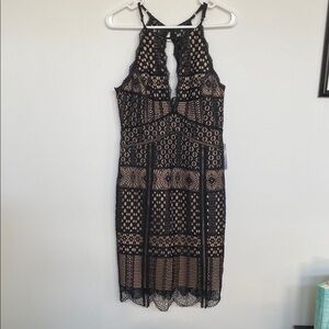 Haryln by Nordstrom Black and Tan Lace Halter Sheath Dress